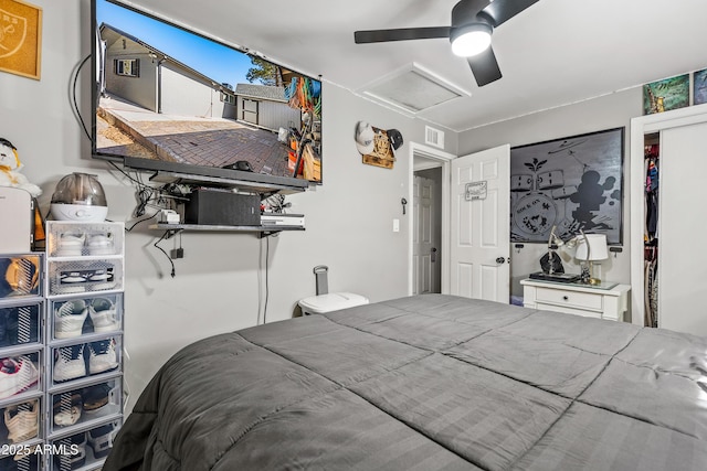 3207 N Steves Blvd, Flagstaff, AZ 86004 - bedroom featuring attic access, visible vents, and ceiling fan