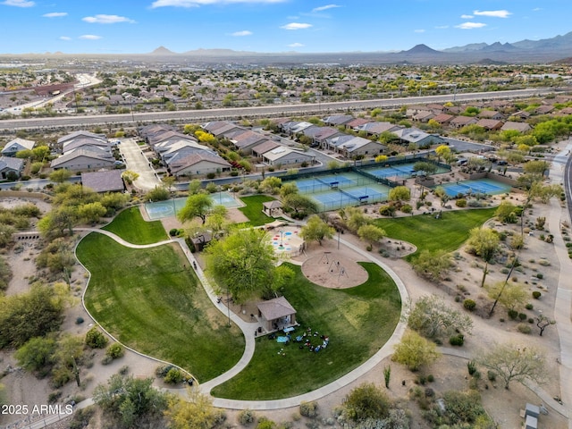 aerial view with a residential view and a mountain view