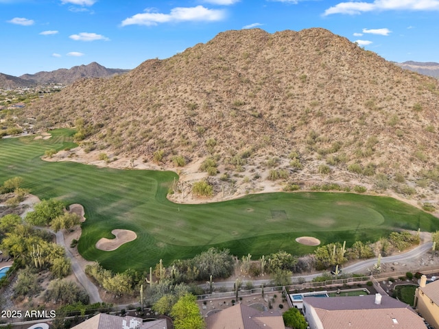 view of mountain feature featuring view of golf course