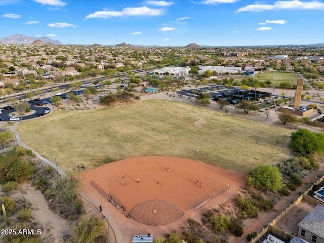 aerial view featuring a mountain view and a residential view
