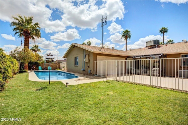 2846 E Lupine Ave, Phoenix, AZ 85028 - view of swimming pool with a lawn, a patio, cooling unit, and a fenced backyard