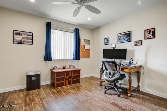 2846 E Lupine Ave, Phoenix, AZ 85028 - office space featuring baseboards, a ceiling fan, recessed lighting, and wood finished floors