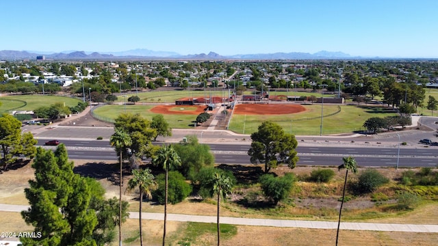 bird's eye view with a mountain view