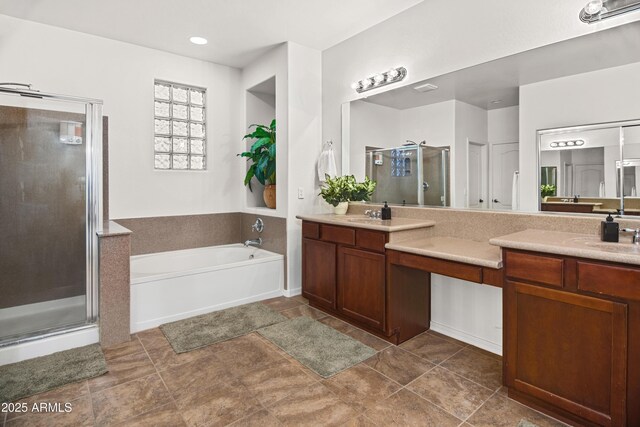 4221 S Fireside Ct, Gilbert, AZ 85297 - full bathroom featuring a shower stall, double vanity, and a bath