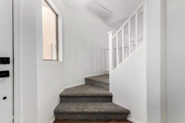 staircase featuring hardwood / wood-style floors