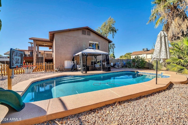 13051 N 75th Dr, Peoria, AZ 85381 - view of pool with a gazebo, a fenced backyard, a patio, and stairway