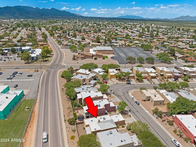 drone / aerial view featuring a mountain view