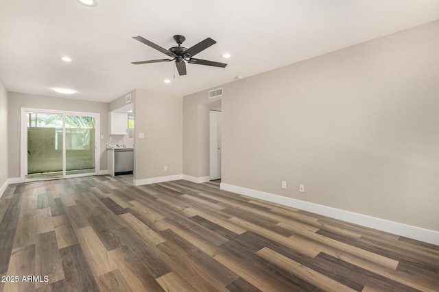 17228 N 16th Dr Unit 3, Phoenix, AZ 85023 - unfurnished living room with recessed lighting, a ceiling fan, and dark wood-type flooring
