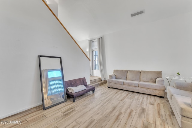 living room featuring light wood-type flooring