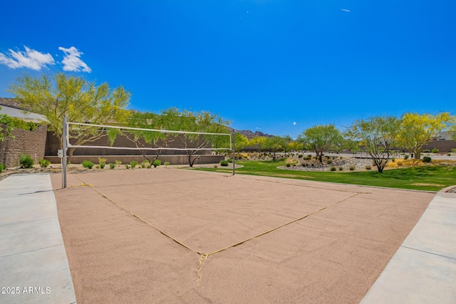 view of home's community featuring volleyball court and a mountain view