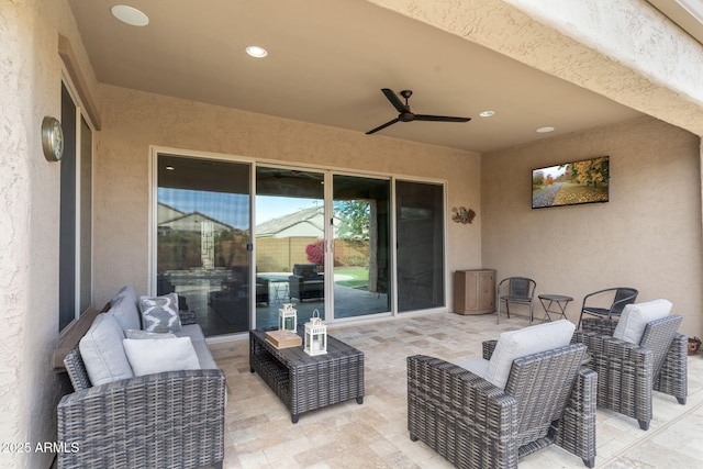 view of patio / terrace with an outdoor hangout area and ceiling fan