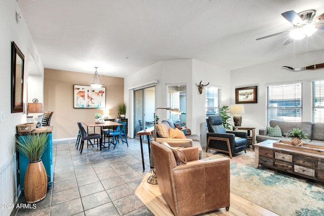 living room with ceiling fan