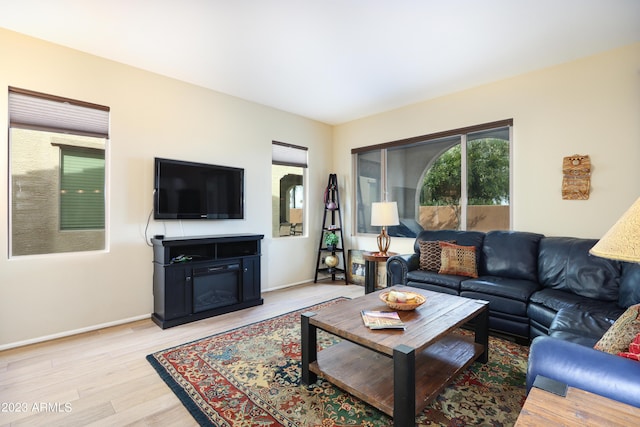 living room with light hardwood / wood-style floors