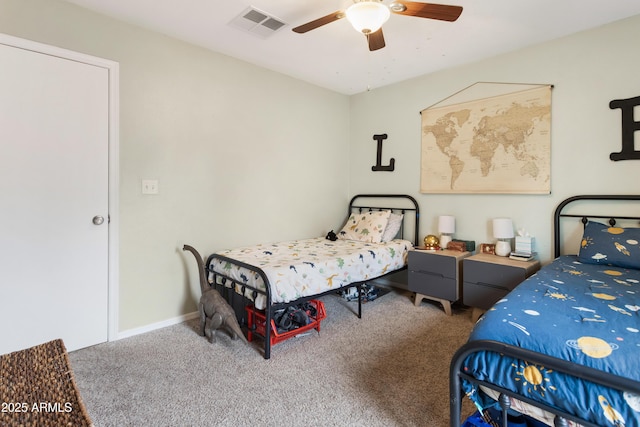 bedroom with carpet and ceiling fan