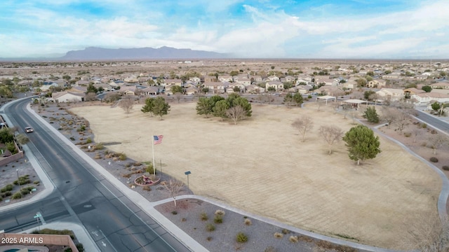 drone / aerial view featuring a mountain view