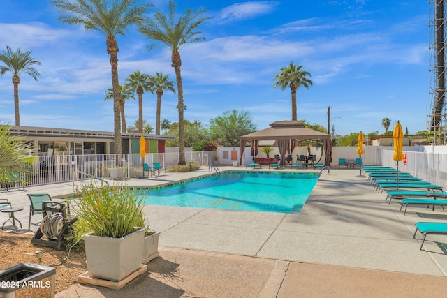 view of pool featuring a gazebo and a patio area