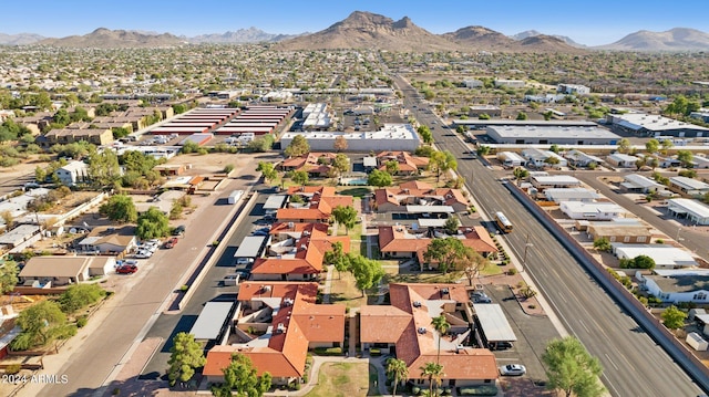 drone / aerial view featuring a mountain view