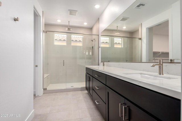 19338 S 212th Pl, Queen Creek, AZ 85142 - full bath with healthy amount of natural light, a stall shower, double vanity, and recessed lighting