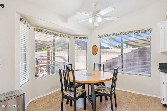 3133 E Redwood Ct, Phoenix, AZ 85048 - dining area featuring light tile patterned floors, ceiling fan, and lofted ceiling