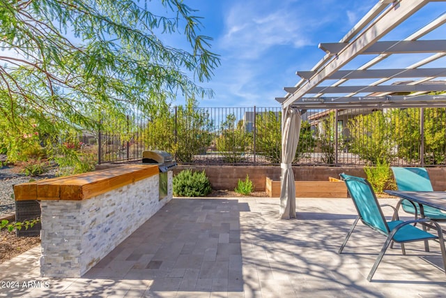 view of patio / terrace with a pergola and area for grilling