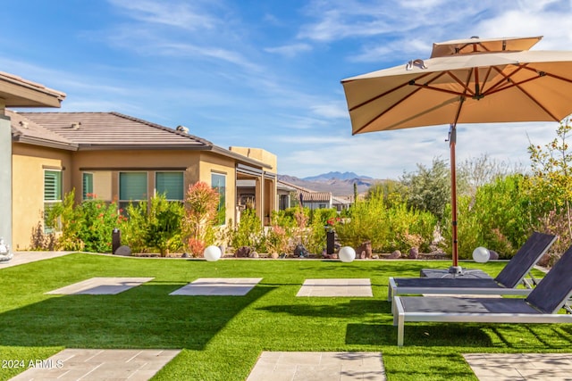 view of yard featuring a mountain view