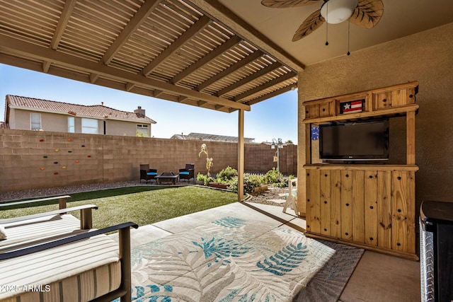 view of patio / terrace featuring a pergola and ceiling fan