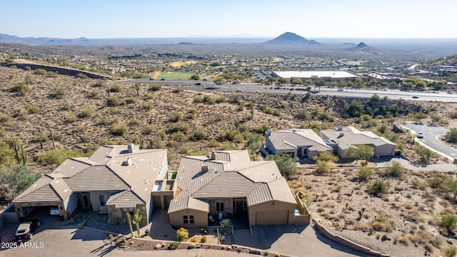 bird's eye view with a mountain view