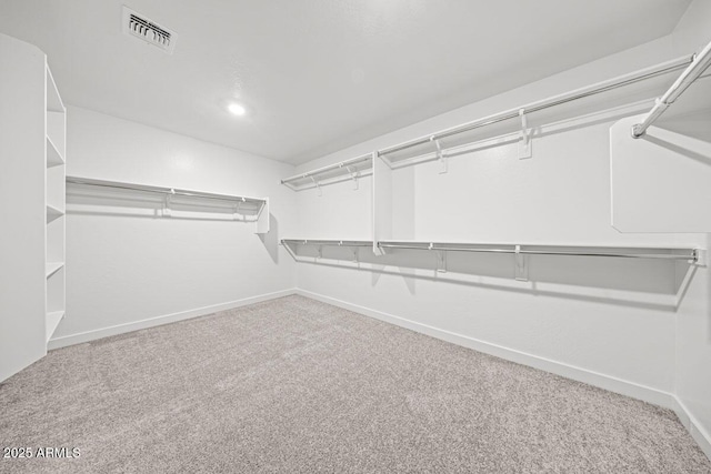 spacious closet with carpet flooring and visible vents