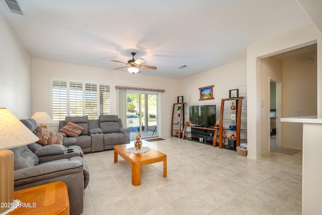 living room with ceiling fan