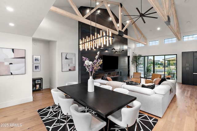 1013 W Ardmore Rd, Phoenix, AZ 85041 - living room with high vaulted ceiling, light wood-style floors, beam ceiling, baseboards, and recessed lighting