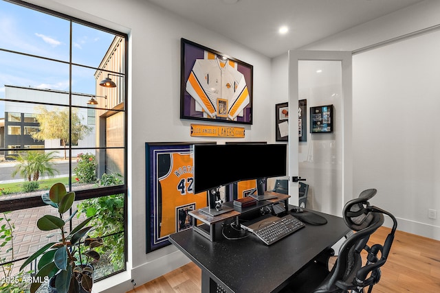1013 W Ardmore Rd, Phoenix, AZ 85041 - home office featuring light wood-style floors, baseboards, and recessed lighting