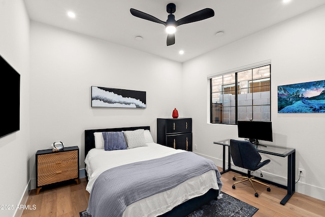 1013 W Ardmore Rd, Phoenix, AZ 85041 - bedroom featuring a desk, wood finished floors, recessed lighting, baseboards, and a ceiling fan