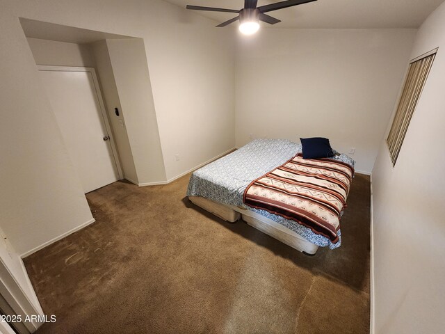 carpeted bedroom with baseboards and ceiling fan