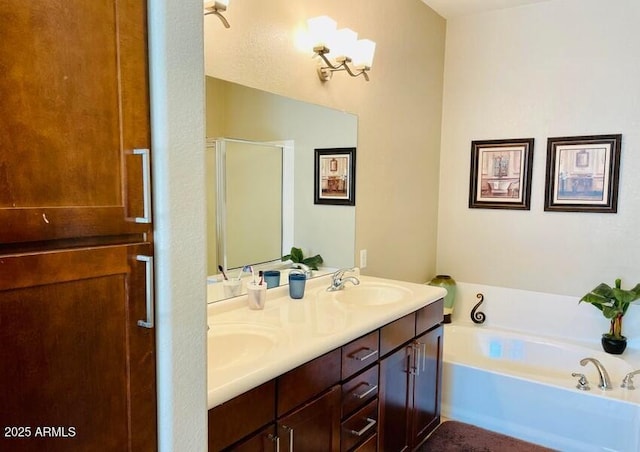 6605 N 93rd Ave Unit 1071, Glendale, AZ 85305 - full bathroom with a bath, double vanity, and a stall shower