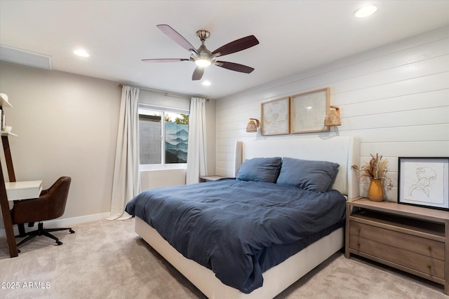 5707 N 12th Pl, Phoenix, AZ 85014 - bedroom with light carpet, recessed lighting, baseboards, and ceiling fan