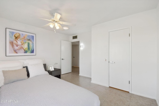 bedroom featuring ceiling fan and a closet