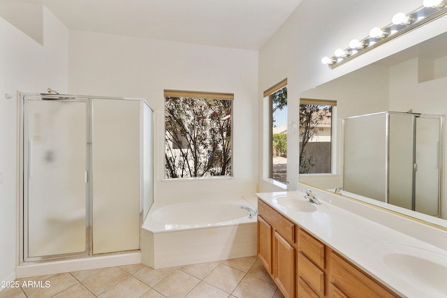 4540 E Mia Ln, Gilbert, AZ 85298 - full bath featuring a shower stall, a garden tub, tile patterned flooring, and a sink