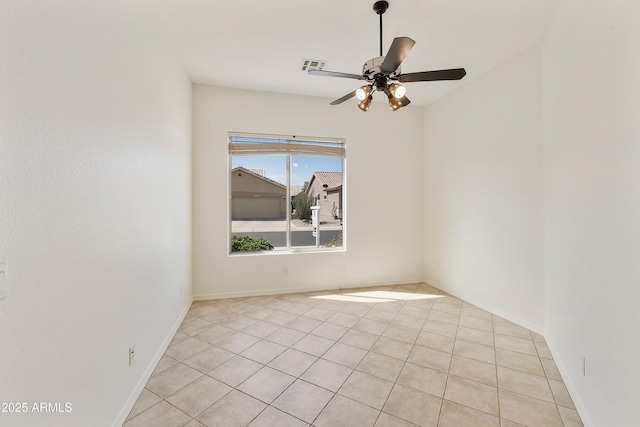4540 E Mia Ln, Gilbert, AZ 85298 - unfurnished room featuring baseboards, a ceiling fan, visible vents, and light tile patterned flooring
