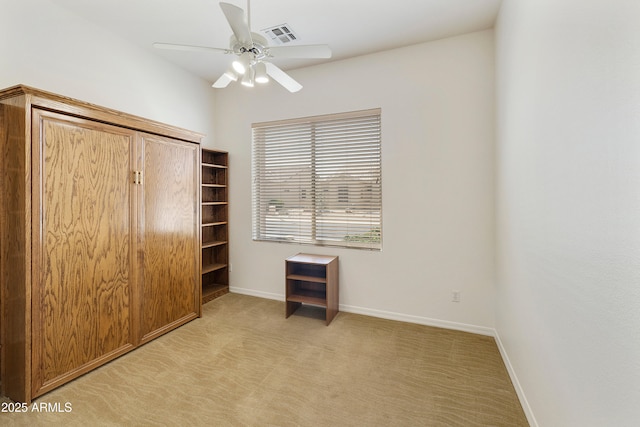 4540 E Mia Ln, Gilbert, AZ 85298 - unfurnished bedroom with ceiling fan, visible vents, baseboards, and light carpet