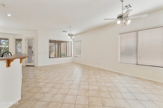 4540 E Mia Ln, Gilbert, AZ 85298 - unfurnished living room with recessed lighting, visible vents, light tile patterned floors, baseboards, and ceiling fan