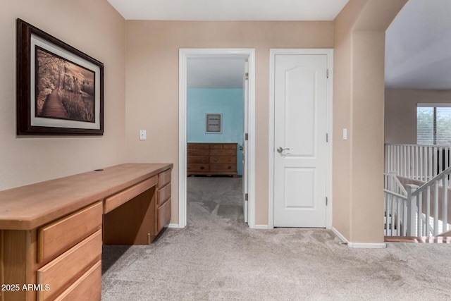 3065 E Harvard Ave, Gilbert, AZ 85234 - corridor with light colored carpet, an office area, baseboards, and an upstairs landing