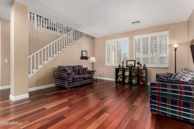 3065 E Harvard Ave, Gilbert, AZ 85234 - living area featuring hardwood / wood-style flooring, stairway, and baseboards