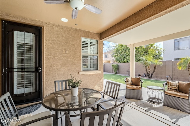 view of patio / terrace featuring outdoor lounge area and ceiling fan