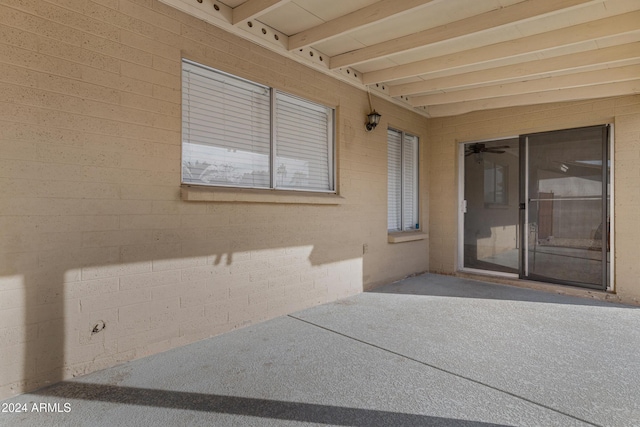 property entrance with a patio