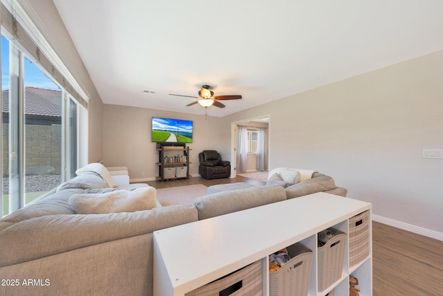 5744 E Jacaranda St, Mesa, AZ 85205 - living area featuring a ceiling fan and wood finished floors