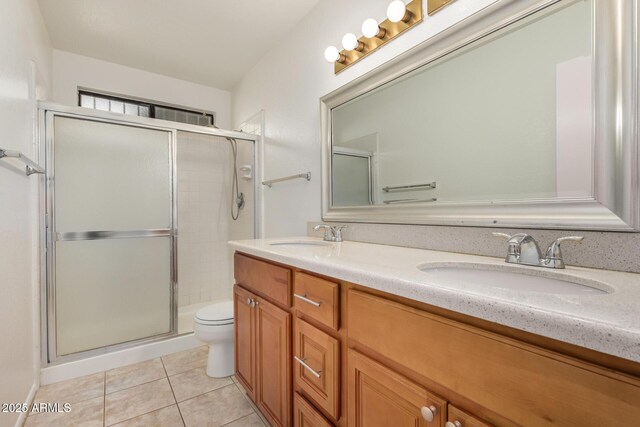 6602 W Ironwood Dr, Glendale, AZ 85302 - full bath with toilet, double vanity, a stall shower, and tile patterned floors
