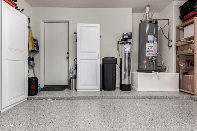 garage with gas water heater