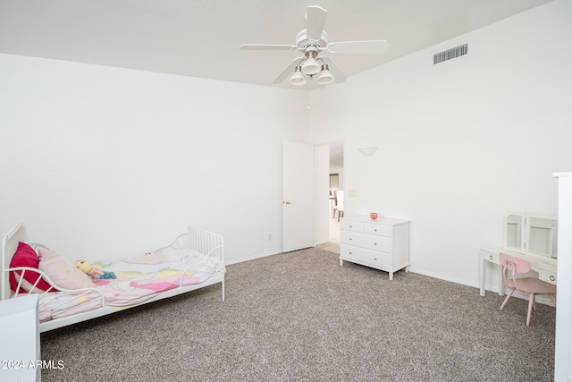 unfurnished bedroom with ceiling fan and carpet floors