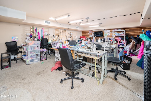 view of carpeted home office