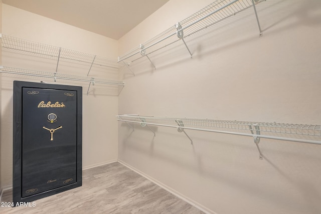 walk in closet with hardwood / wood-style flooring